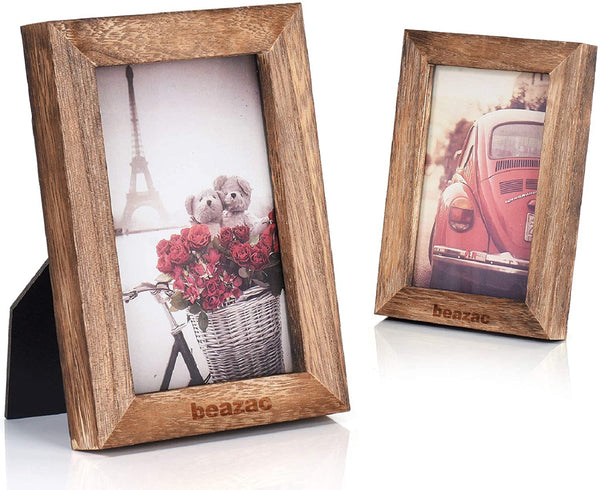 Beazac 4x6 Picture Frame Photo Display for Tabletop Display Wall Mount Solid Wood High Definition Glass Photo Frame Pack of 2 Carbonized Black